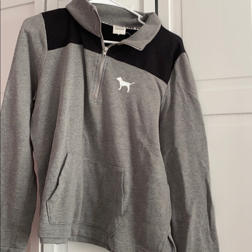 gray and black half zip